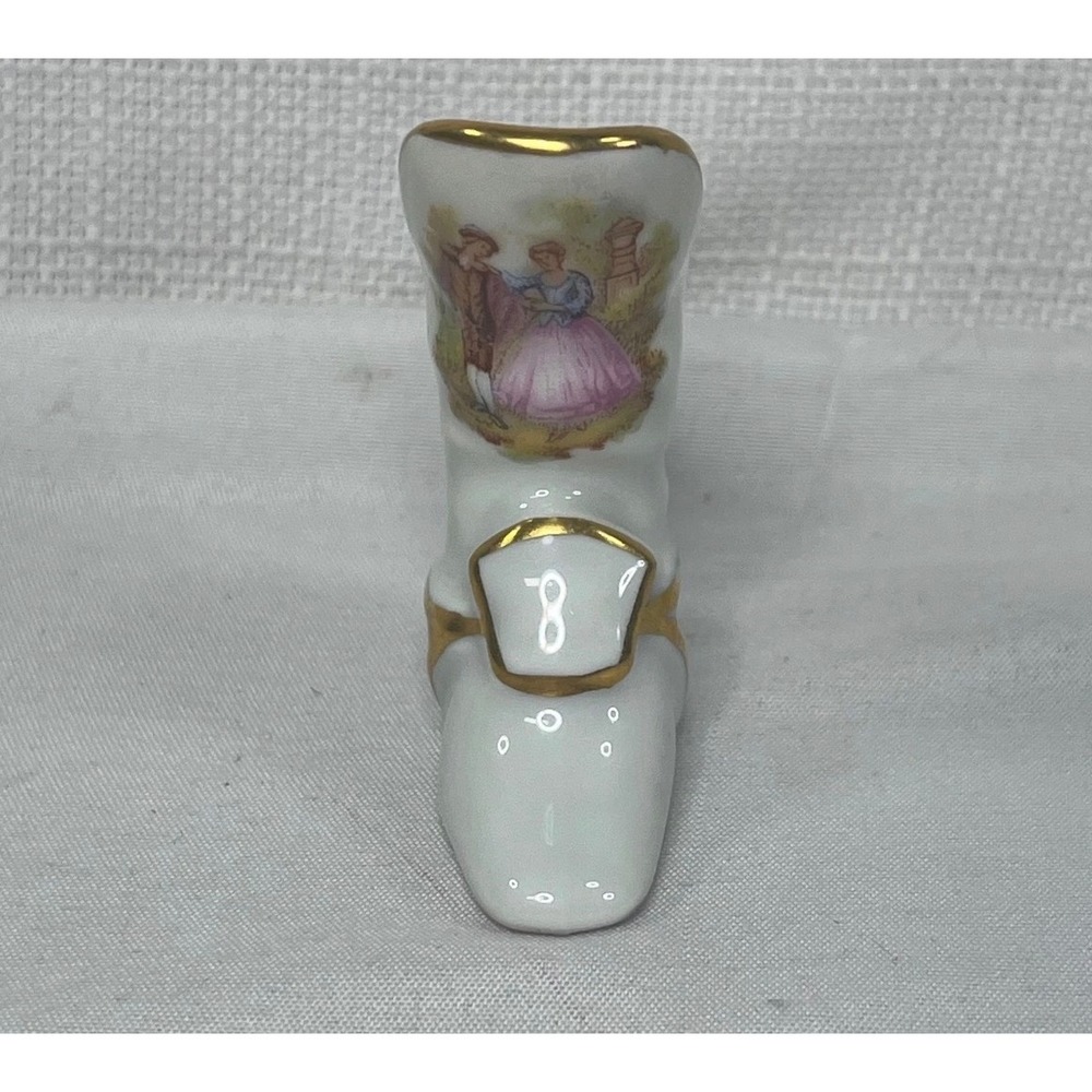 Vintage Limoges DI France Porcelain Miniature Boot Figurine Gold Trim Courting